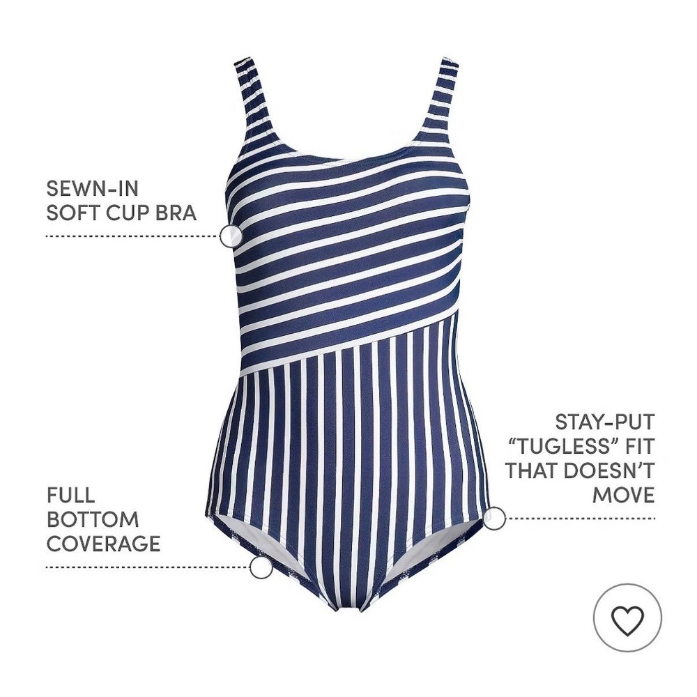 Lands' End Women's Scoop Neck Tugless Sporty One Piece Swimsuit - Picture 6 of 8